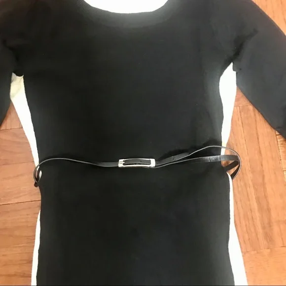 Black & Cream long sleeve sweater dress by Poof - Picture 2 of 5